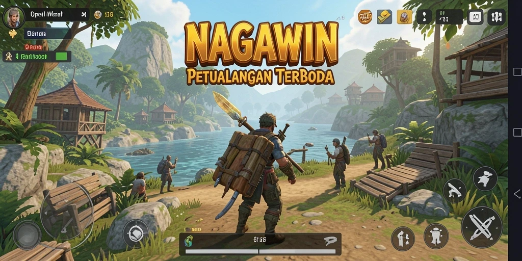 Antarmuka game NAGAWIN dengan dunia terbuka yang luas dan dinamis.