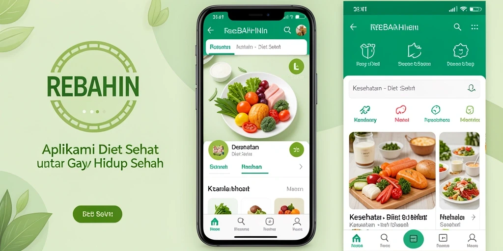 Antarmuka REBAHIN dengan resep dan fitur diet sehat.